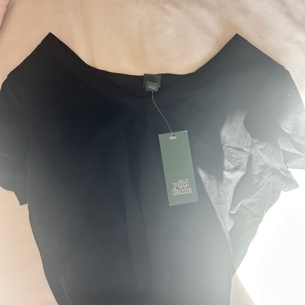 Wild Fable Black Crop Top with Short Sleeves
